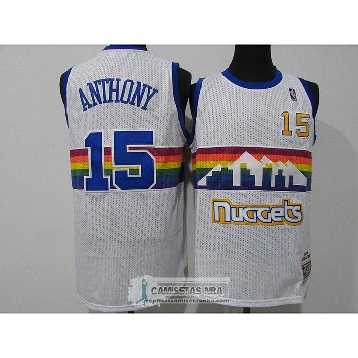 Camiseta Denver Nuggets Carmelo Anthony NO 15 Mitchell & Ness 2003-04 Blanco